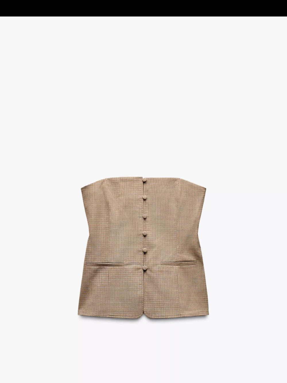 Zara Beige Check Strapless Button-Front Top